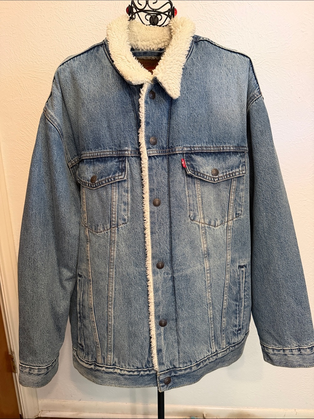 🐑🐑🐑BOGOHO🐑🐑🐑Levi's Light Blue Denim Jacket with Cream Sherpa Lining-4XL